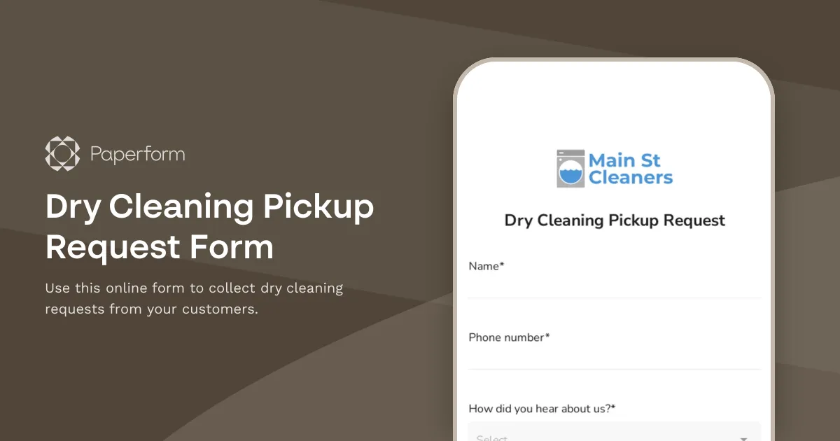 Dry Cleaning Pickup Request Form