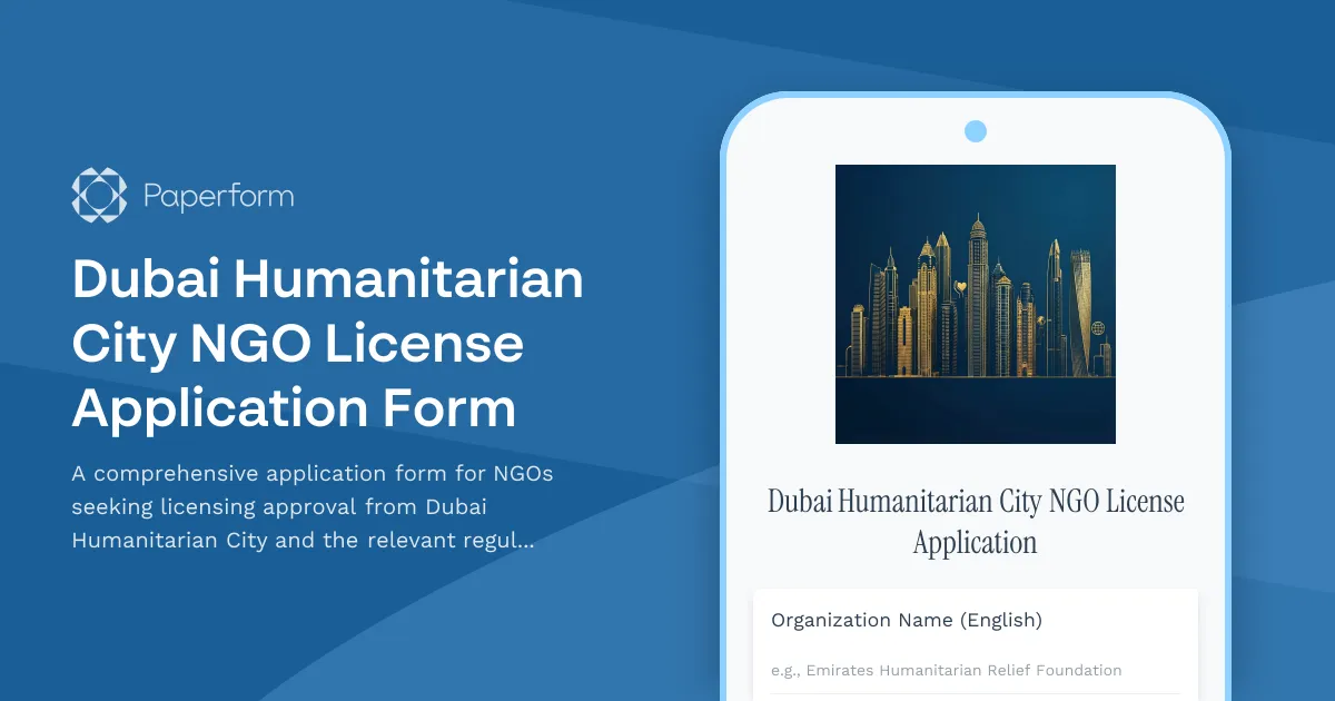 Dubai Humanitarian City NGO License Application Form