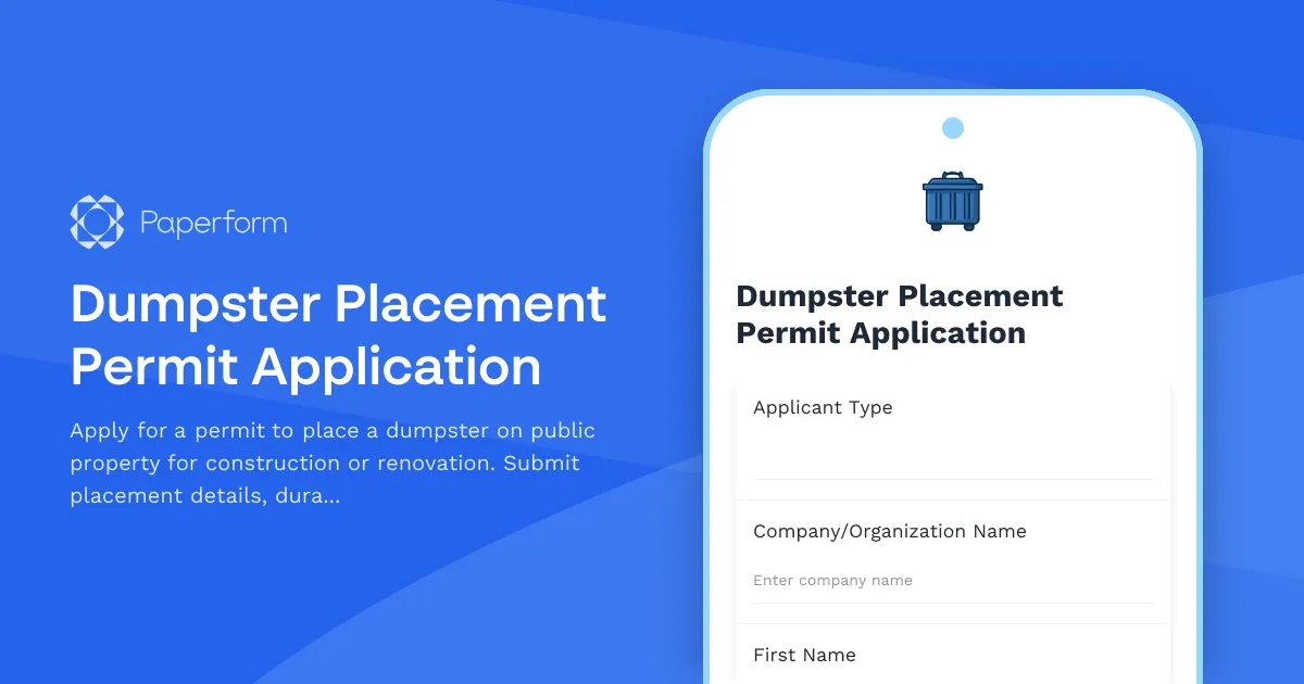 Dumpster Placement Permit Application