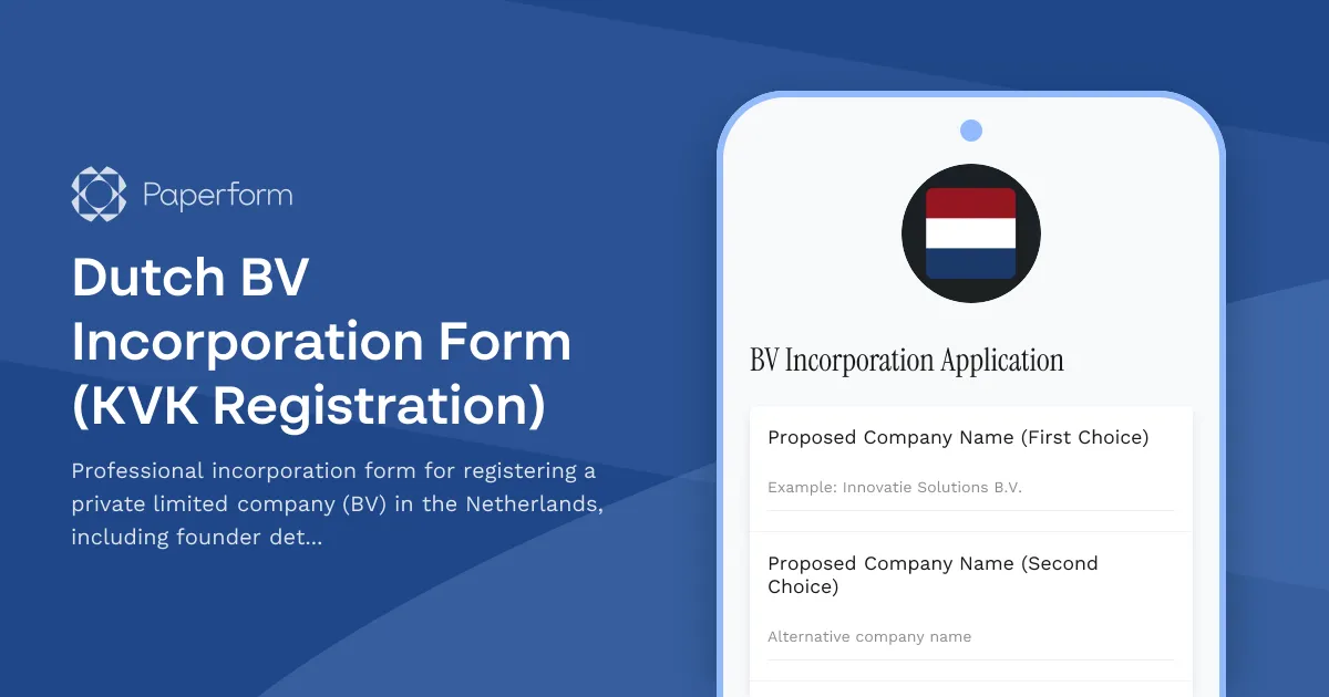 Dutch BV Incorporation Form (KVK Registration)