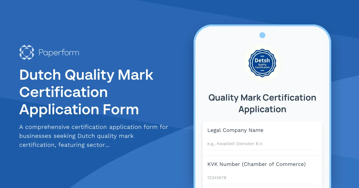 Dutch Quality Mark Certification Application Form
