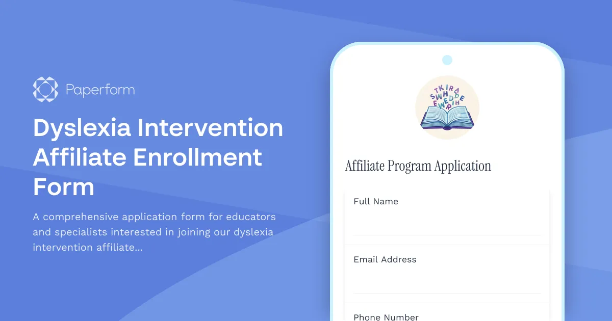 Dyslexia Intervention Affiliate Enrollment Form