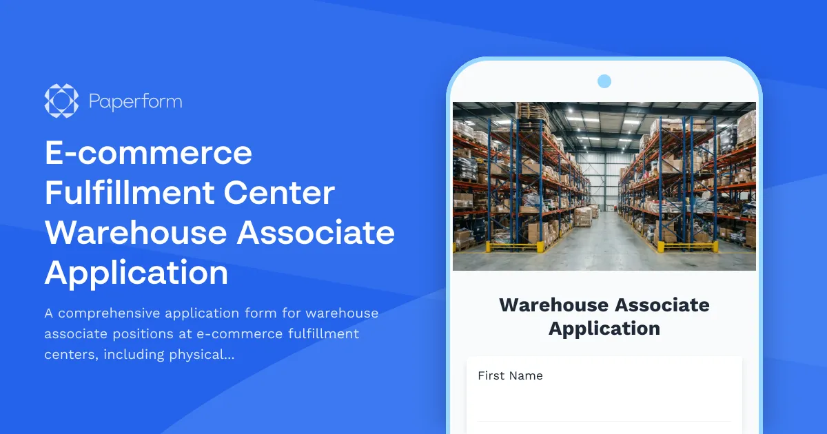 E-commerce Fulfillment Center Warehouse Associate Application