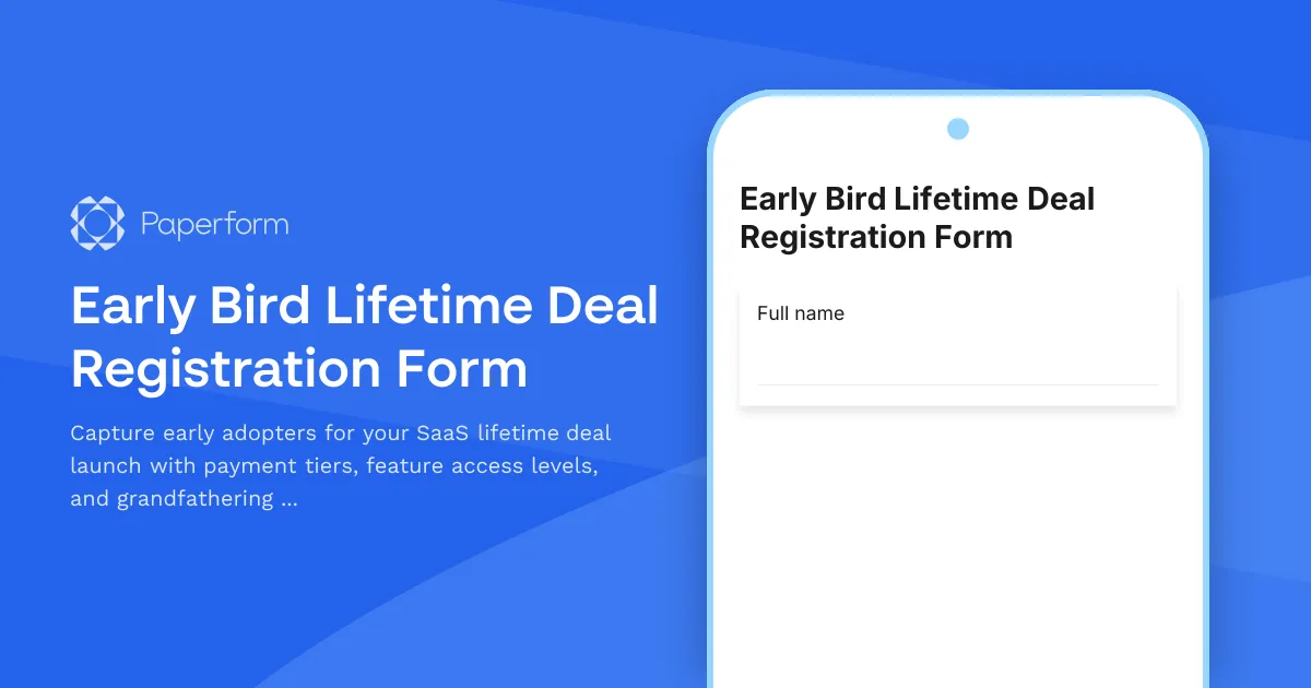 Early Bird Lifetime Deal Registration Form