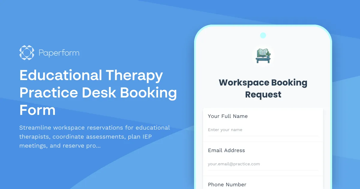 Educational Therapy Practice Desk Booking Form