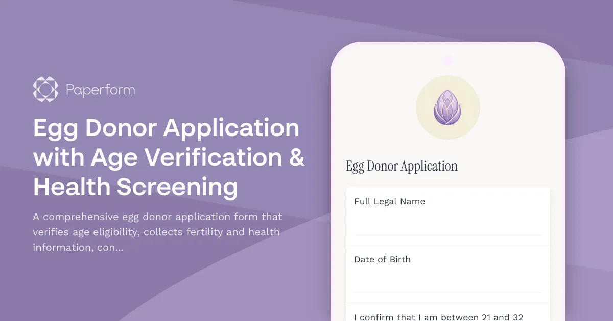 Egg Donor Application with Age Verification & Health Screening