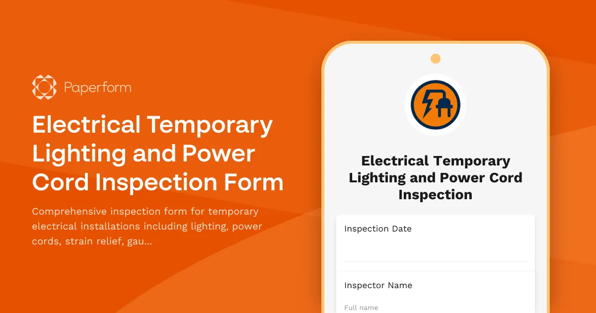 Electrical Temporary Lighting and Power Cord Inspection Form