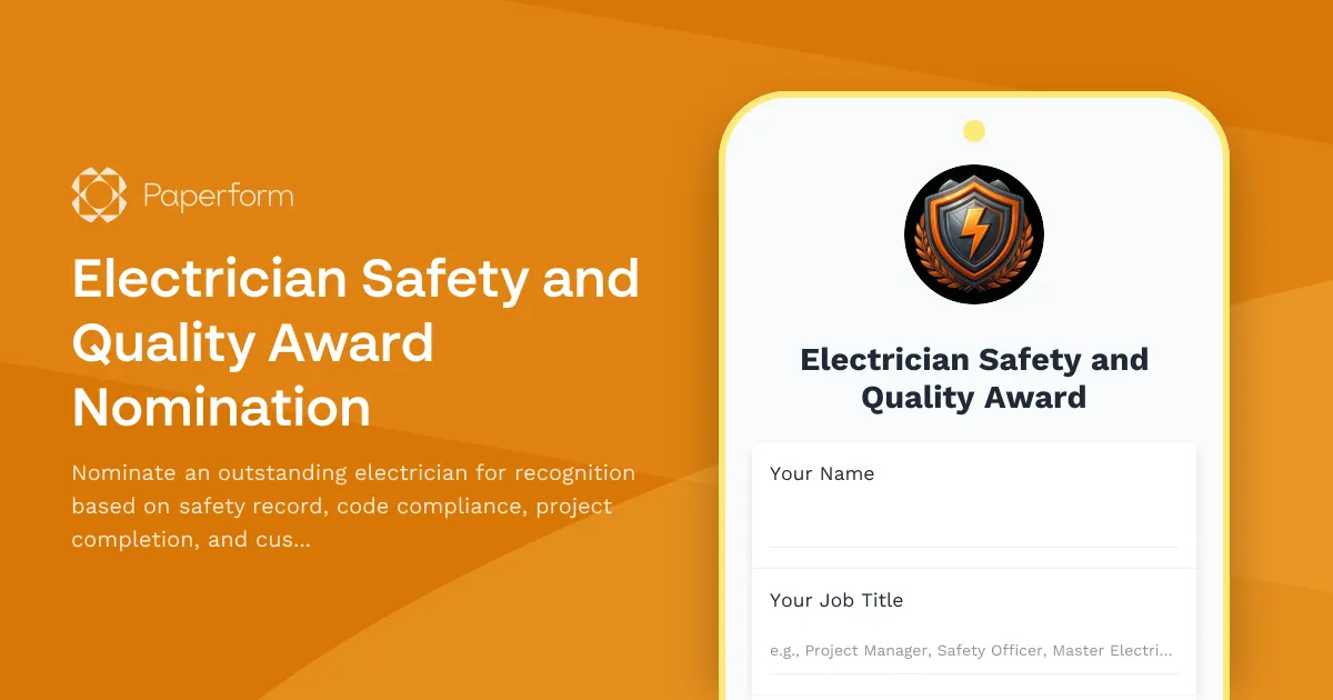 Electrician Safety and Quality Award Nomination