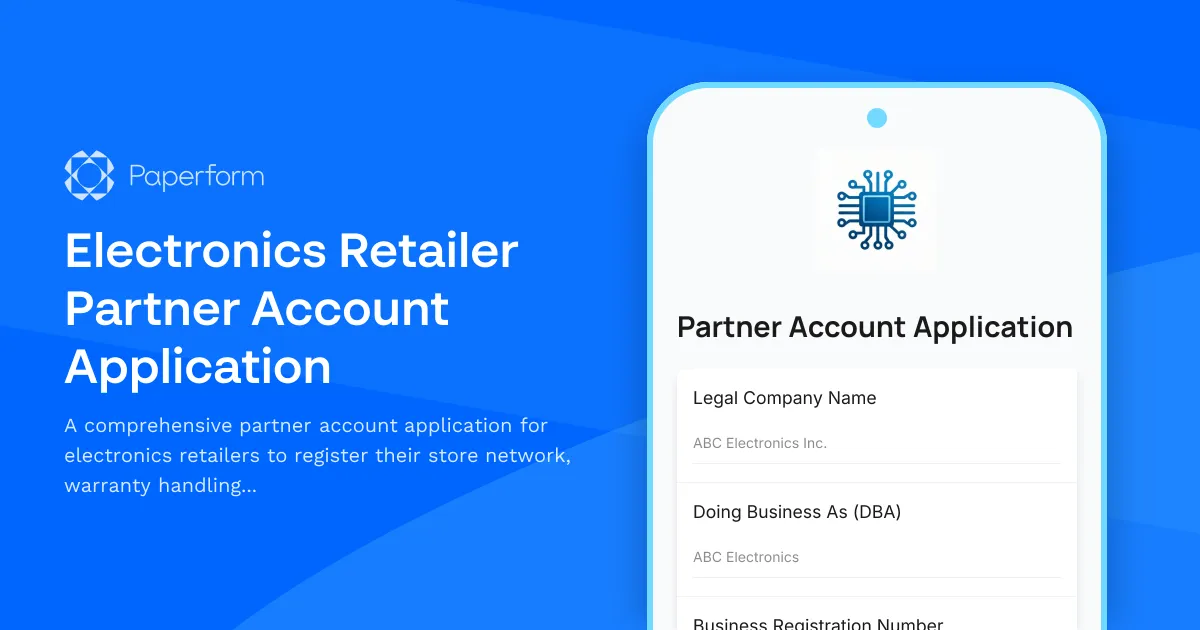 Electronics Retailer Partner Account Application