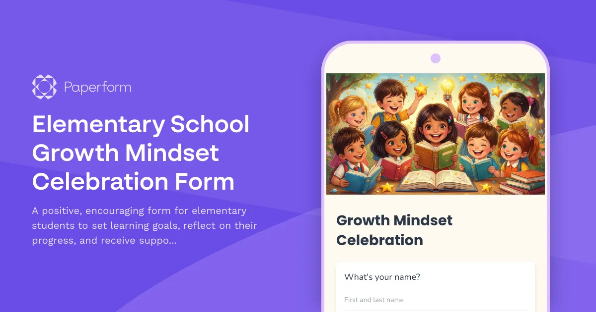 Elementary School Growth Mindset Celebration Form