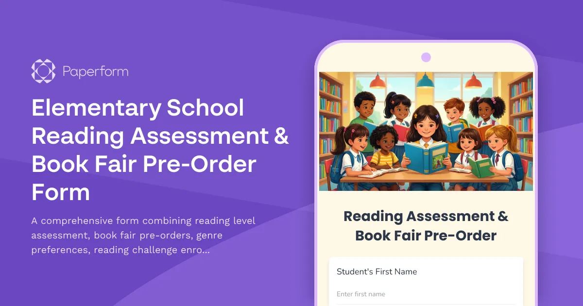 Elementary School Reading Assessment & Book Fair Pre-Order Form