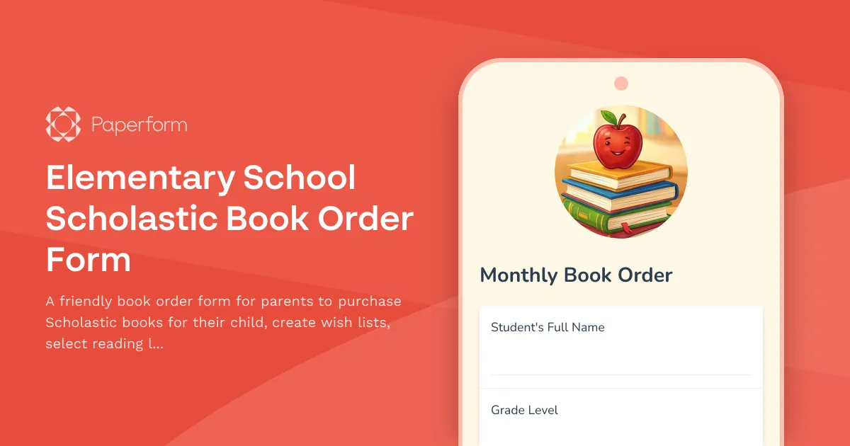 Elementary School Scholastic Book Order Form