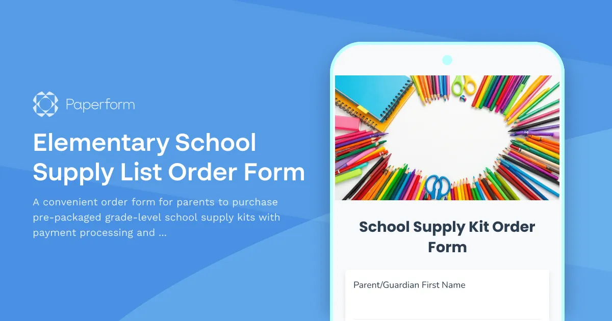 Elementary School Supply List Order Form