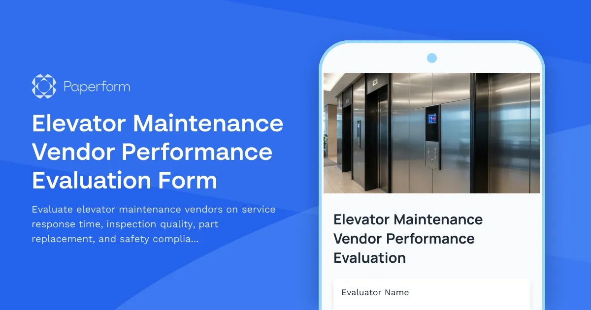 Elevator Maintenance Vendor Performance Evaluation Form