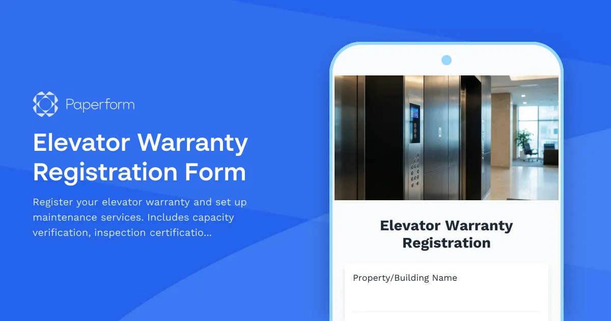 Elevator Warranty Registration Form