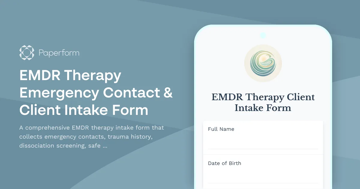 EMDR Therapy Emergency Contact & Client Intake Form