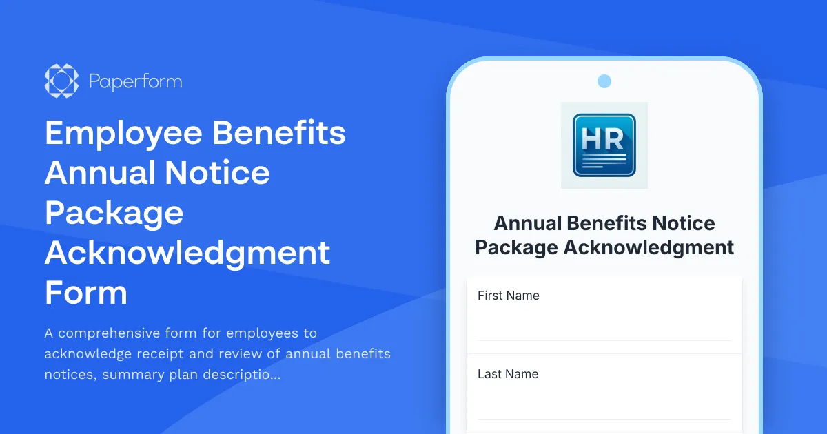 Employee Benefits Annual Notice Package Acknowledgment Form