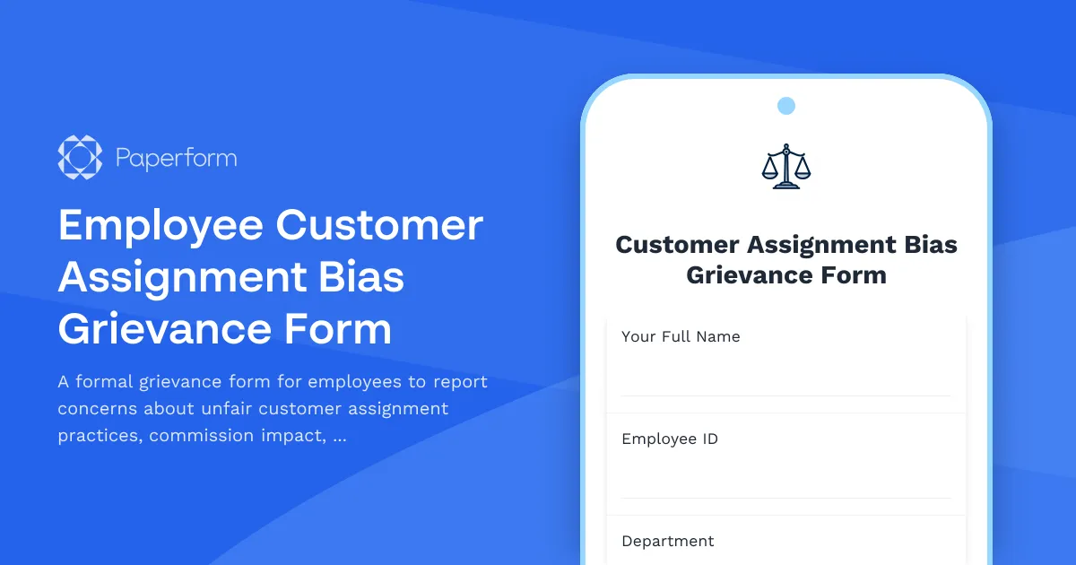 Employee Customer Assignment Bias Grievance Form