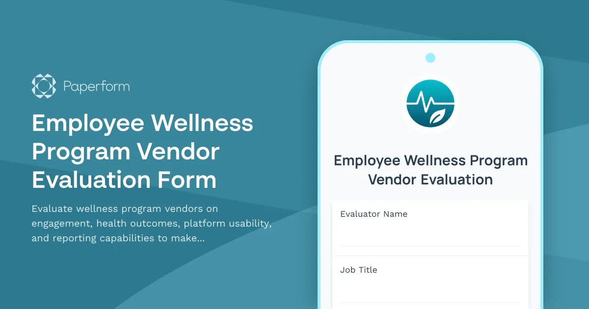 Employee Wellness Program Vendor Evaluation Form