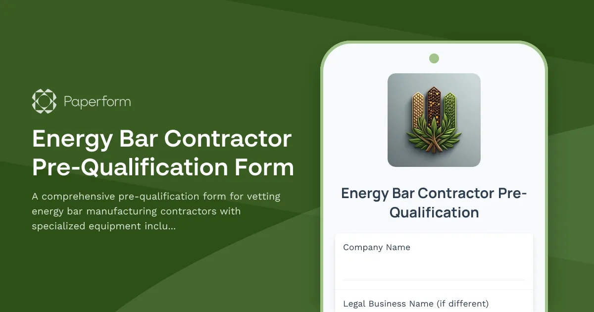 Energy Bar Contractor Pre-Qualification Form