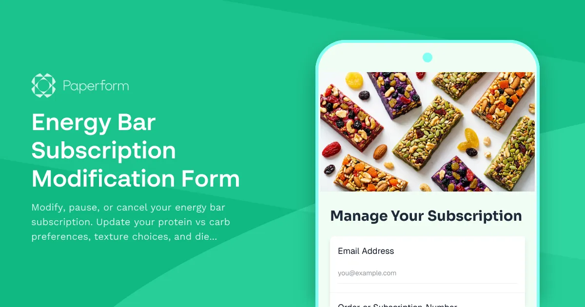Energy Bar Subscription Modification Form