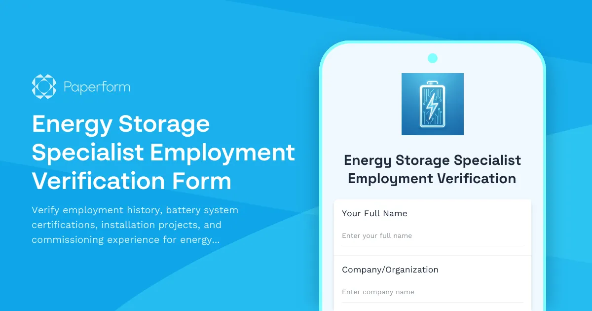 Energy Storage Specialist Employment Verification Form