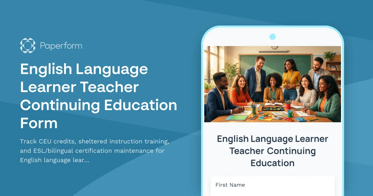 English Language Learner Teacher Continuing Education Form
