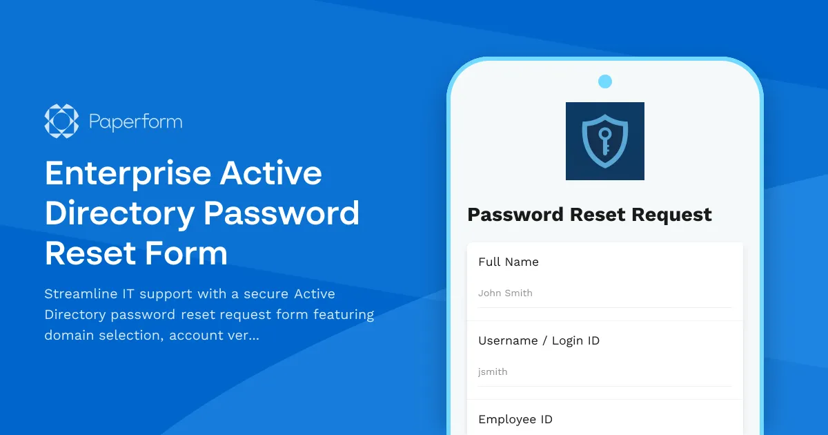 Enterprise Active Directory Password Reset Form