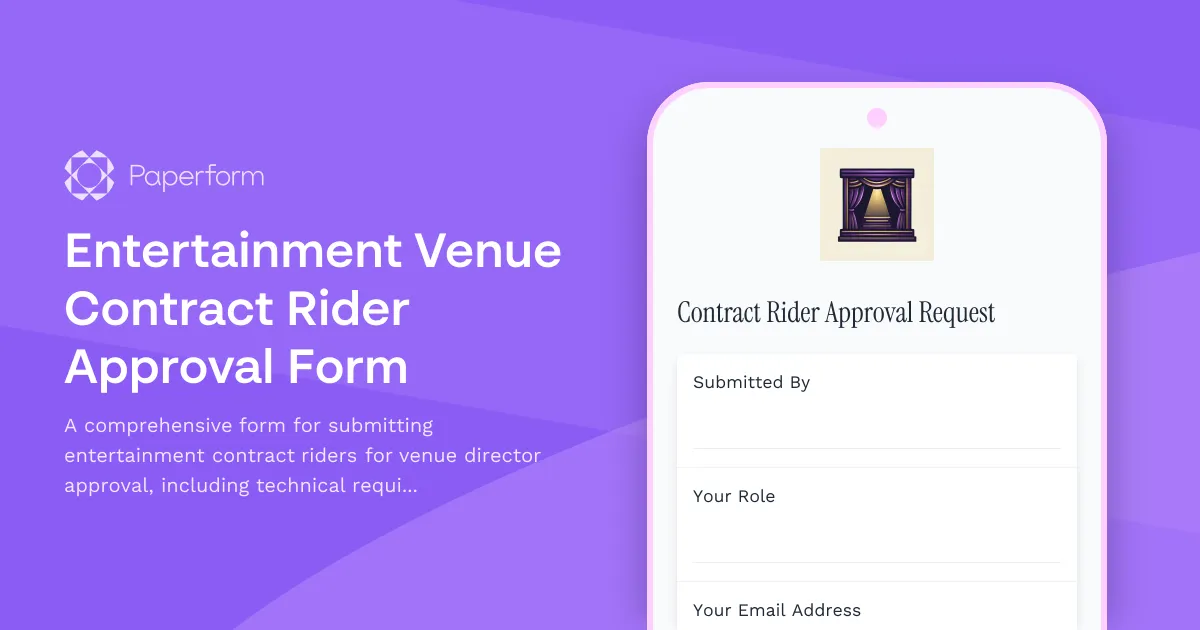 Entertainment Venue Contract Rider Approval Form
