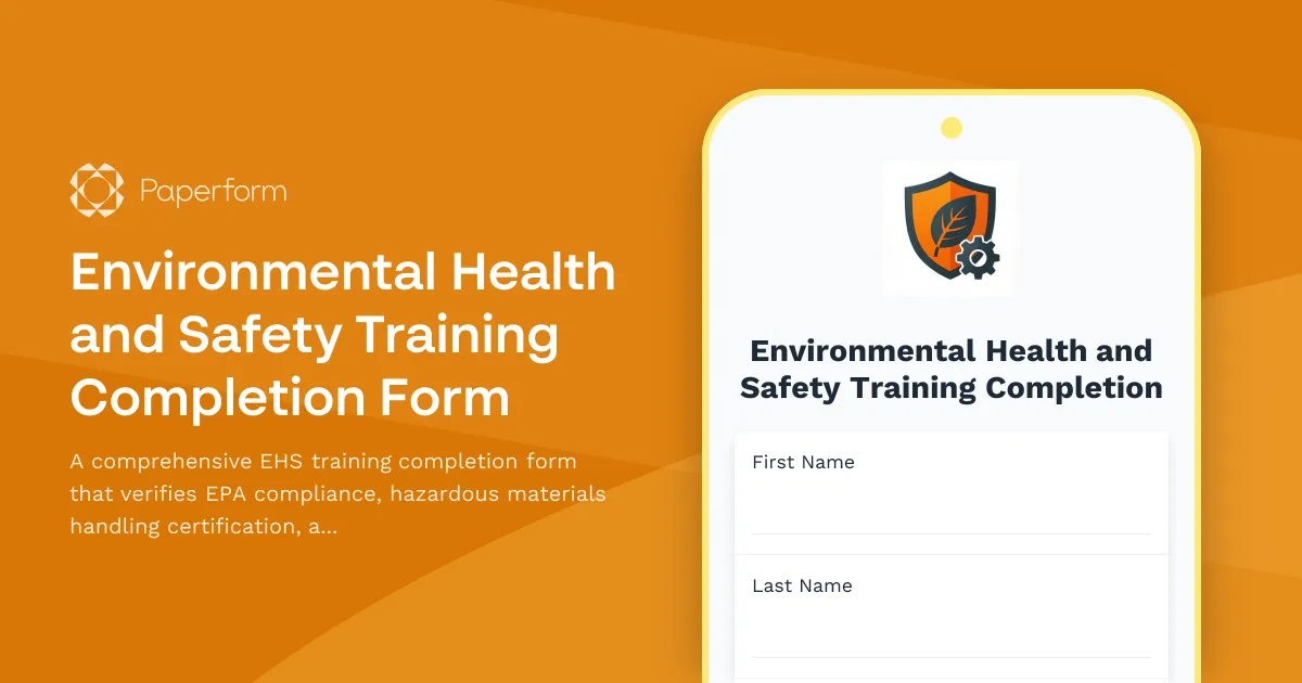 Environmental Health and Safety Training Completion Form