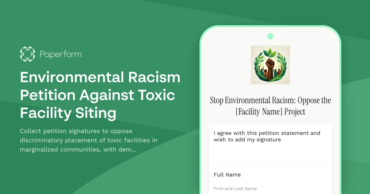 Environmental Racism Petition Against Toxic Facility Siting