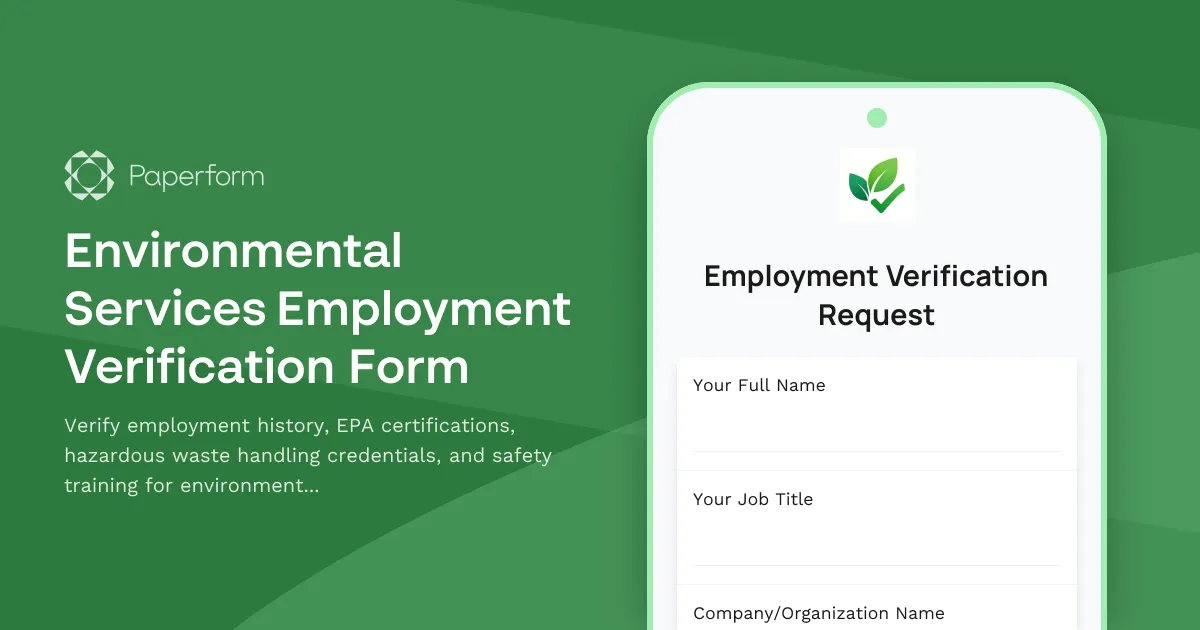 Environmental Services Employment Verification Form