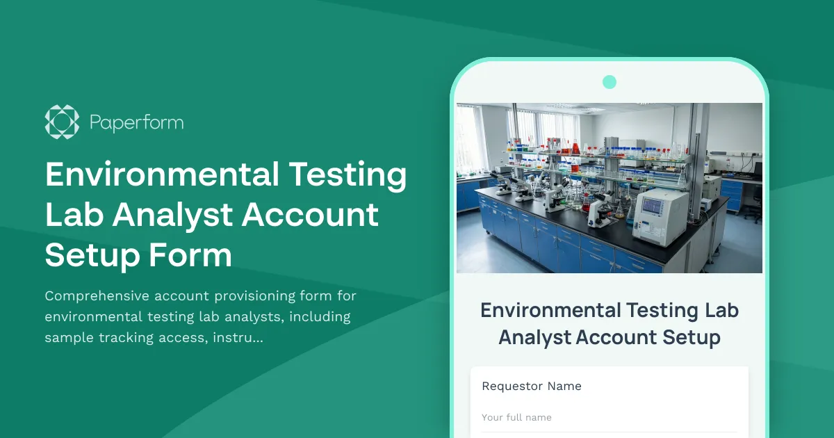 Environmental Testing Lab Analyst Account Setup Form