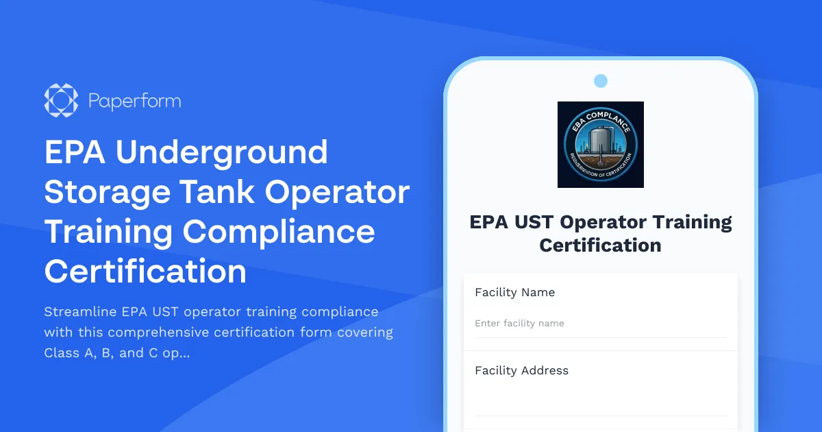 EPA Underground Storage Tank Operator Training Compliance Certification