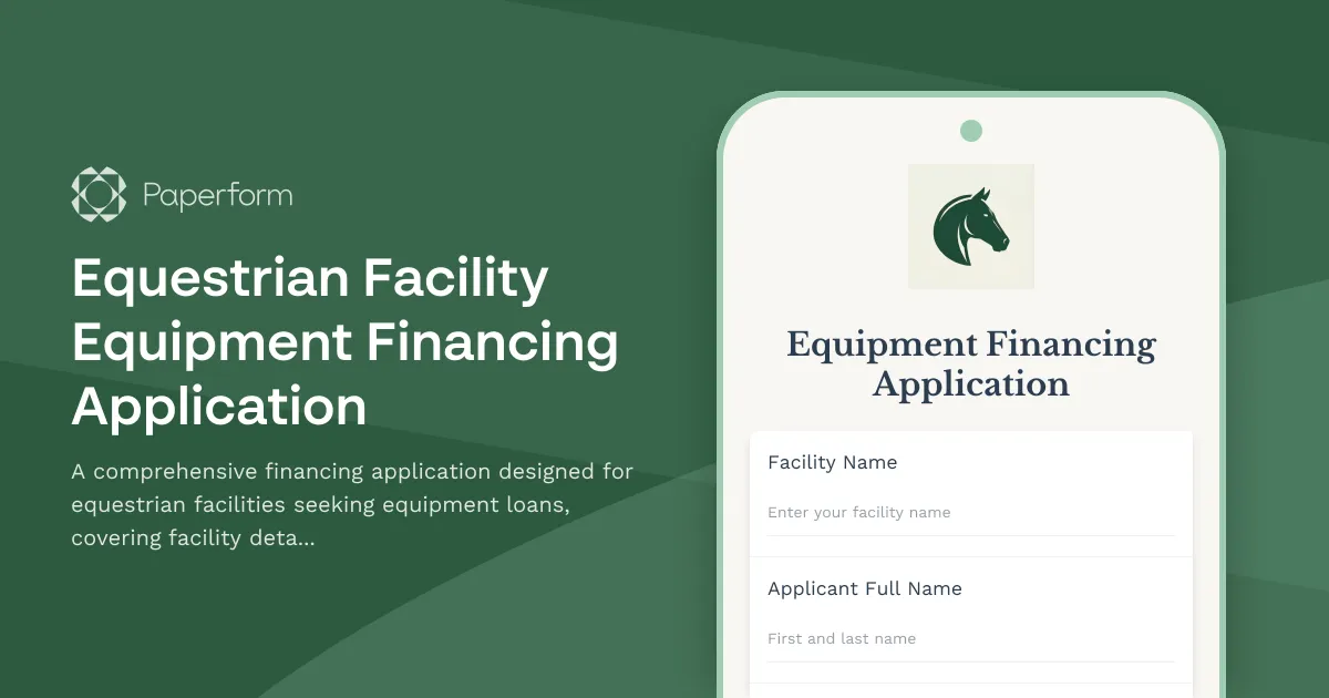 Equestrian Facility Equipment Financing Application