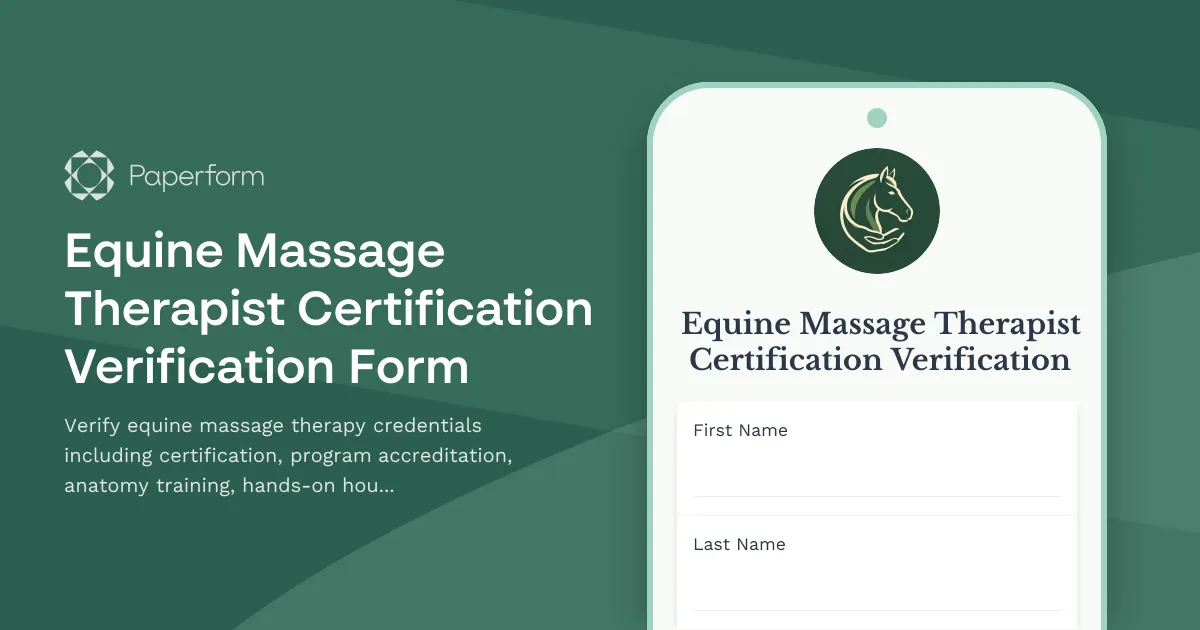 Equine Massage Therapist Certification Verification Form