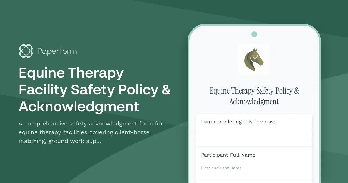 Equine Therapy Facility Safety Policy & Acknowledgment