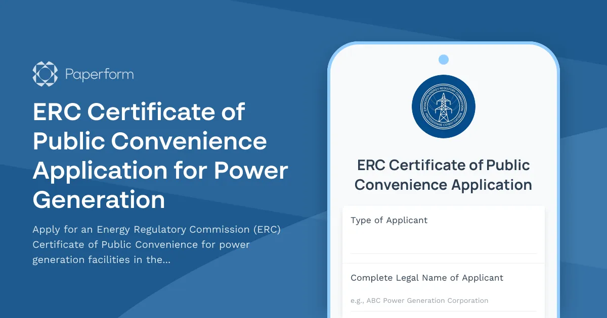 ERC Certificate of Public Convenience Application for Power Generation