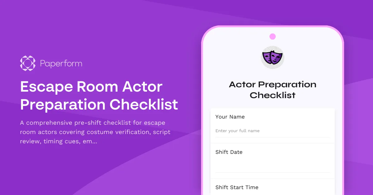 Escape Room Actor Preparation Checklist