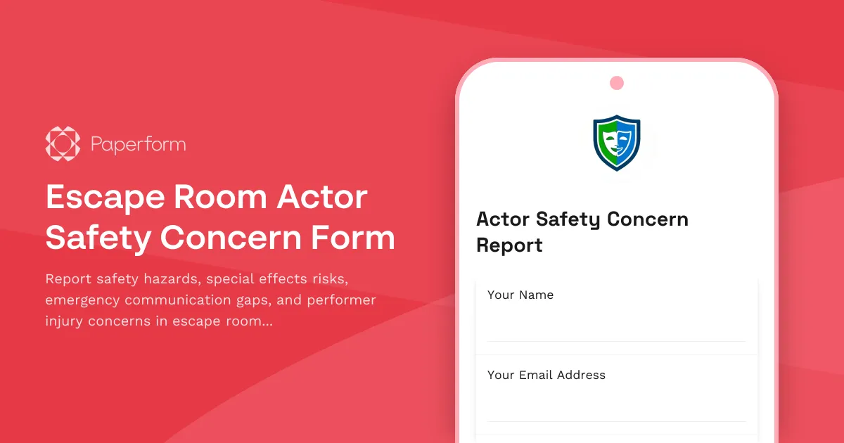 Escape Room Actor Safety Concern Form