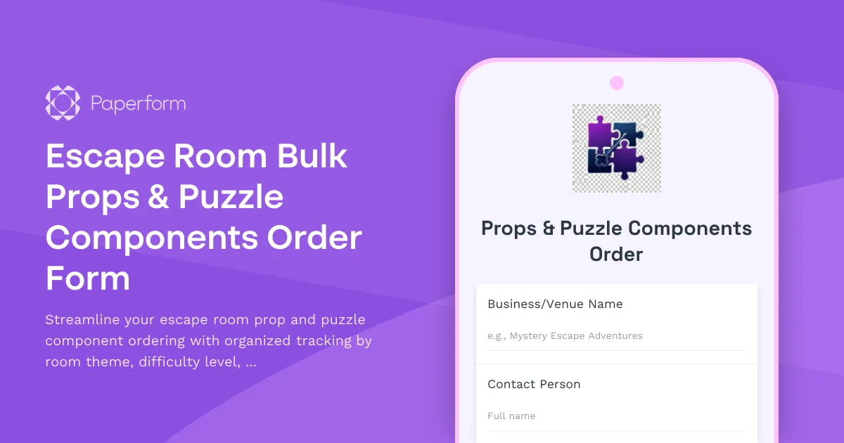 Escape Room Bulk Props & Puzzle Components Order Form