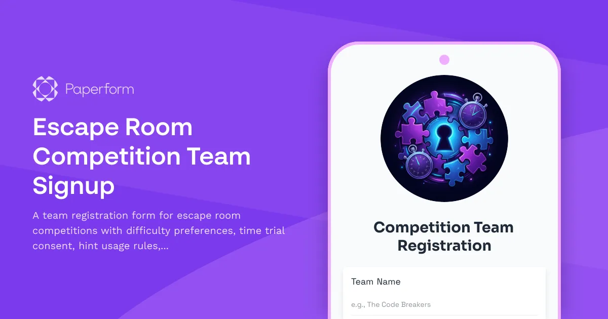 Escape Room Competition Team Signup