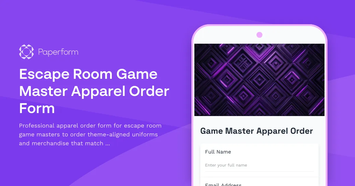 Escape Room Game Master Apparel Order Form