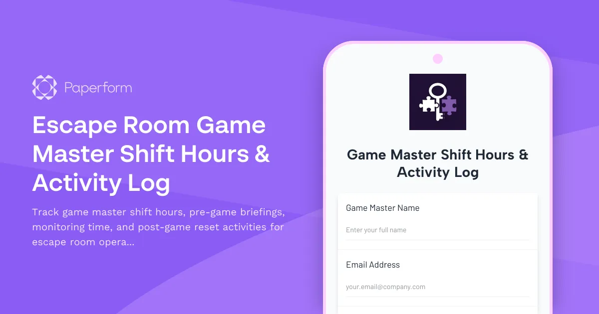 Escape Room Game Master Shift Hours & Activity Log