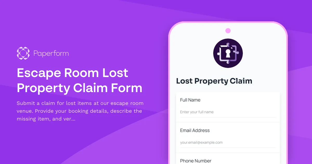 Escape Room Lost Property Claim Form