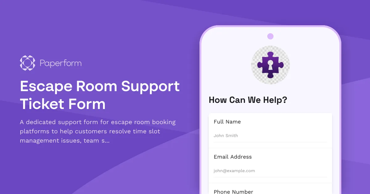 Escape Room Support Ticket Form