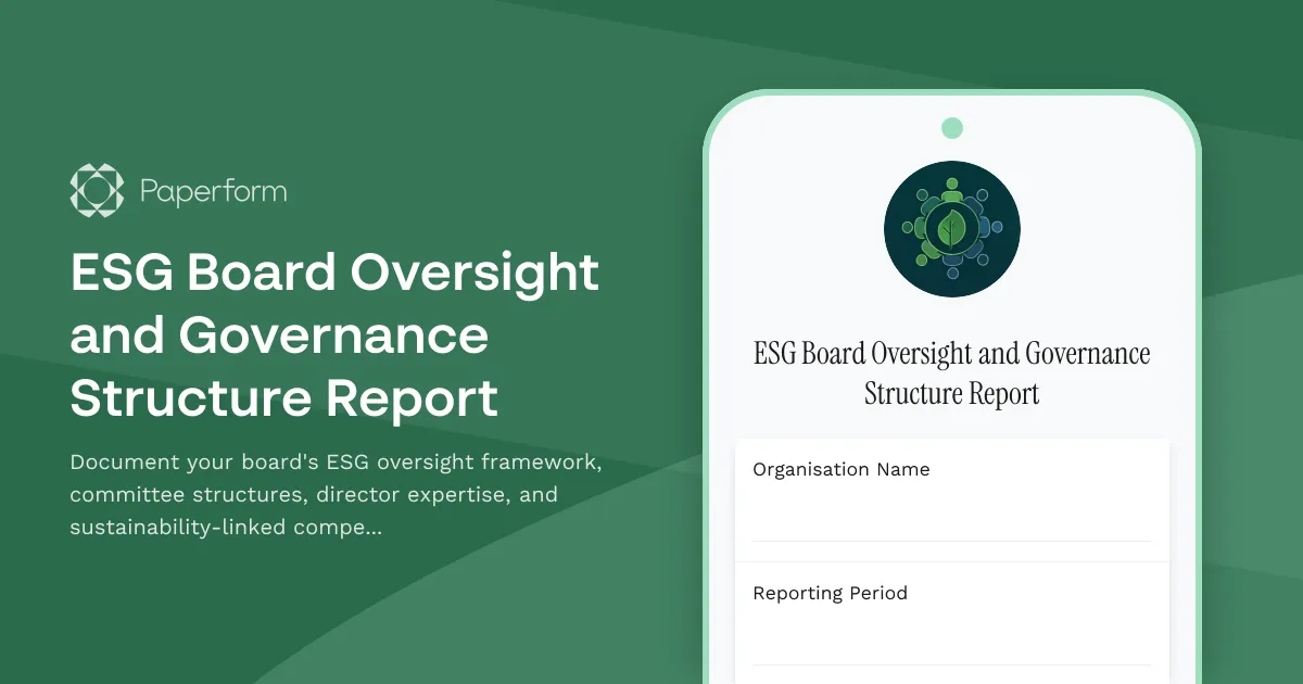 ESG Board Oversight and Governance Structure Report