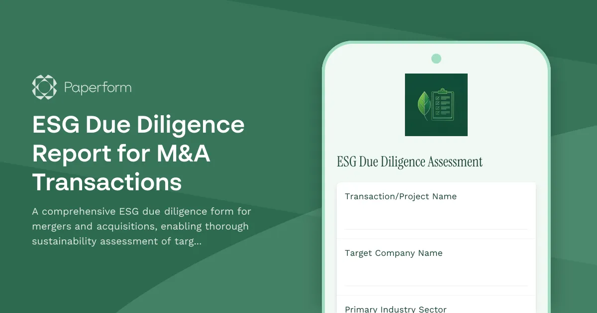 ESG Due Diligence Report for M&A Transactions