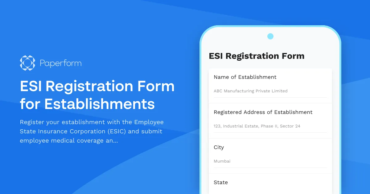 ESI Registration Form for Establishments
