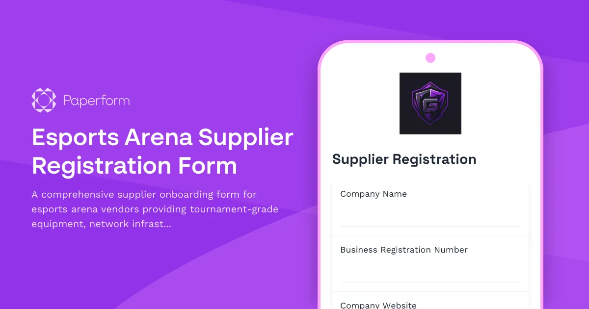 Esports Arena Supplier Registration Form